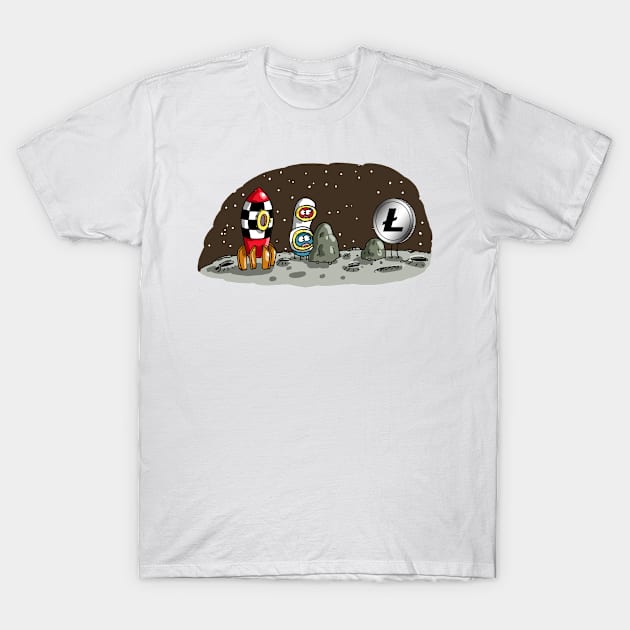 Litecoin on the moon T-Shirt by DesignbyDarryl